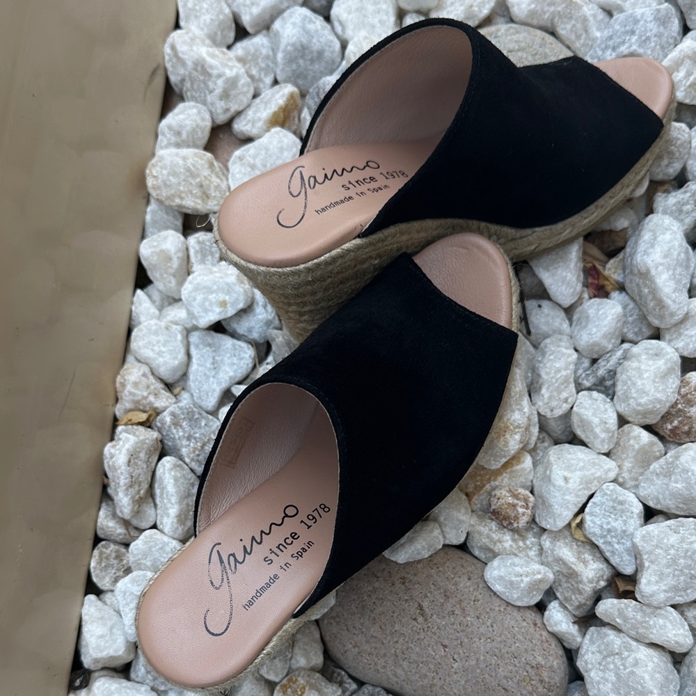 Black Suede Wedge Espadrilles for Women
